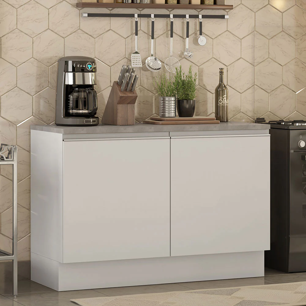 Bajo Mesada Cocina 120 cm 2 Puertas (Con Mesada) Blanco Glamy Madesa