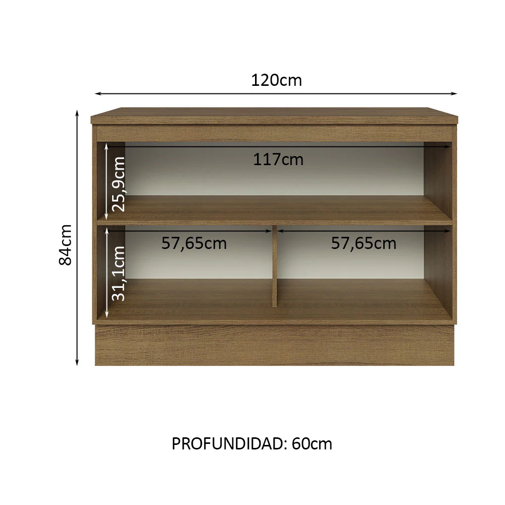 Bajo Mesada Cocina 120 cm x 60 cm, 2 Puertas (Con Mesada) Lux Marrón/Negro - Image 3