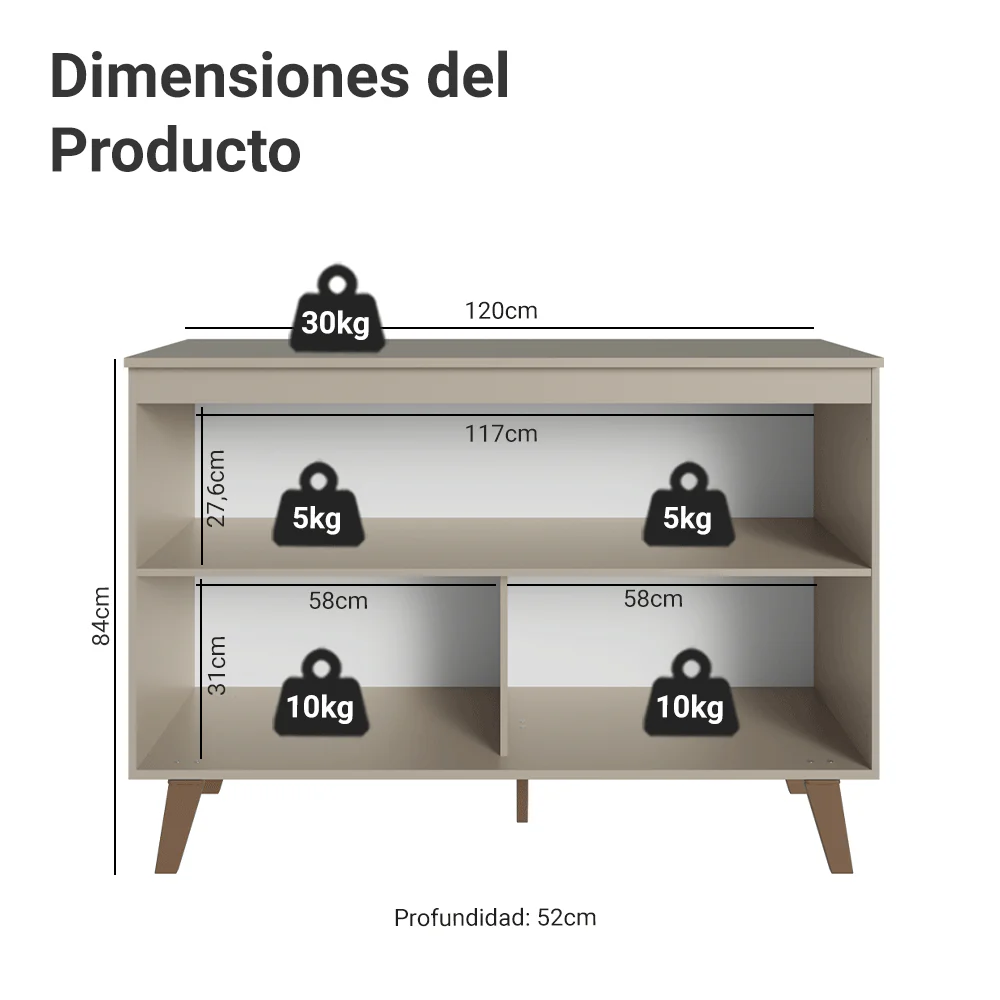 Bajo Mesada Cocina 120 cm 2 Puertas Con Patas Nice Crema - Image 2