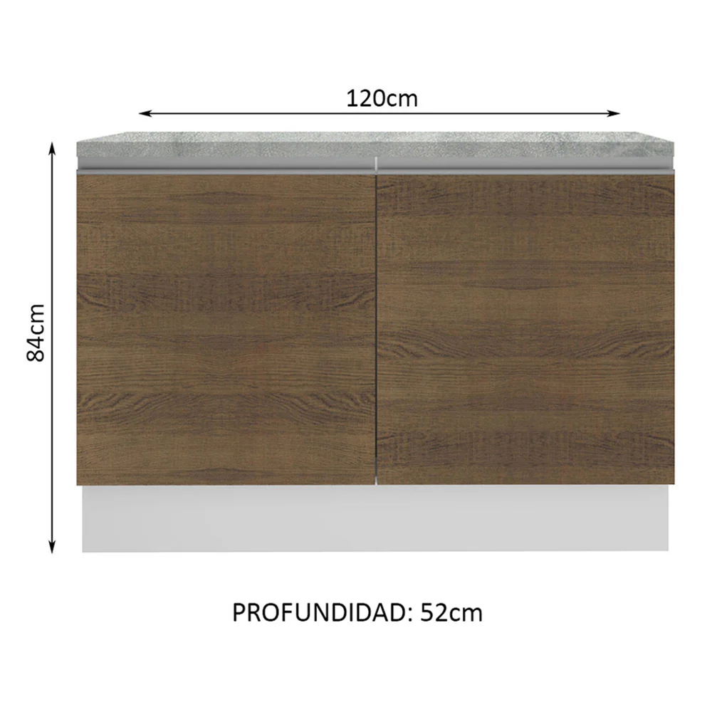 Bajo Mesada Cocina 120 cm 2 Puertas (Con Mesada) Blanco/Marrón Glamy Madesa - Image 2