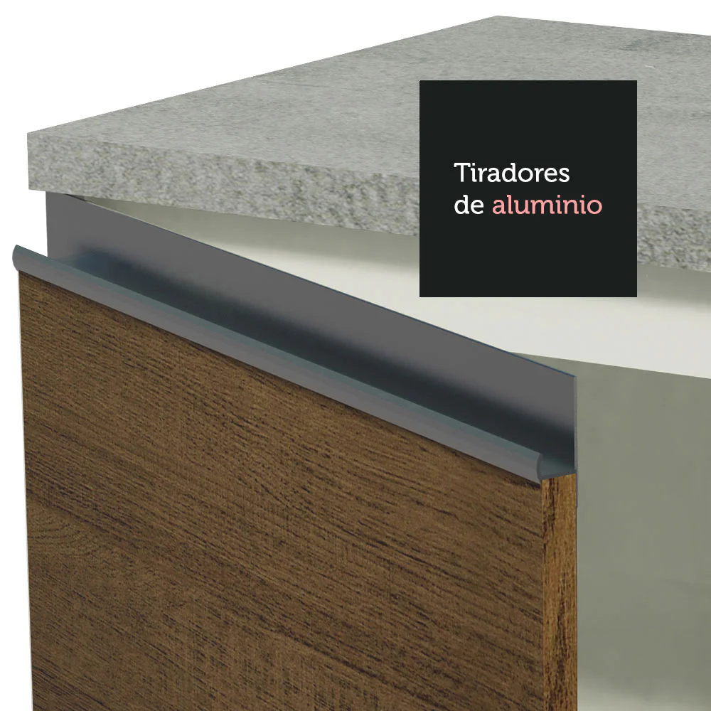 Bajo Mesada Cocina 120 cm 2 Puertas (Con Mesada) Blanco/Marrón Glamy Madesa - Image 6