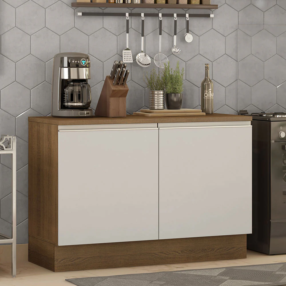 Bajo Mesada Cocina 120 cm 2 Puertas (Con Mesada) Marrón/Blanco Glamy Madesa