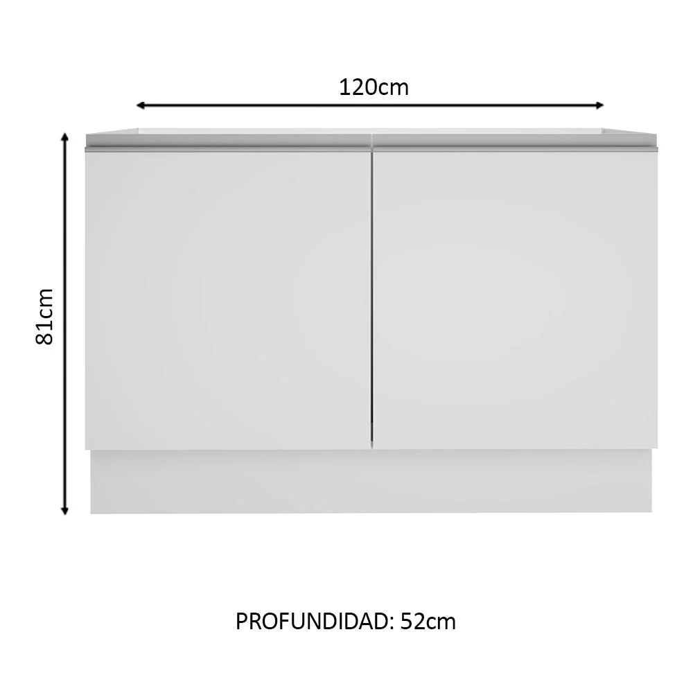 Bajo Mesada para Bacha 120 cm 2 Puertas (Sin Mesada y Bacha) Blanco Glamy Madesa - Image 2