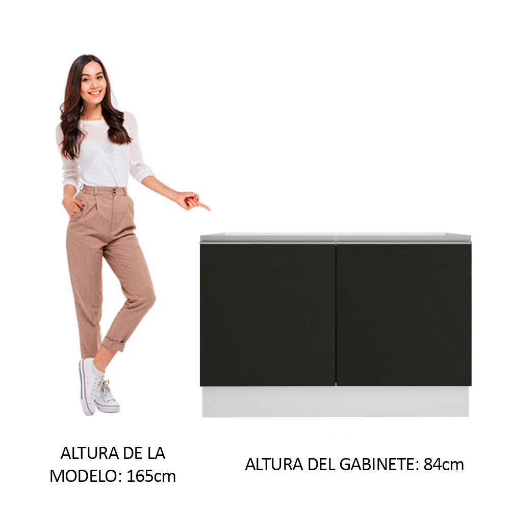 Bajo Mesada para Bacha 120 cm 2 Puertas (Sin Mesada y Bacha) Blanco/Negro Glamy Madesa - Image 5