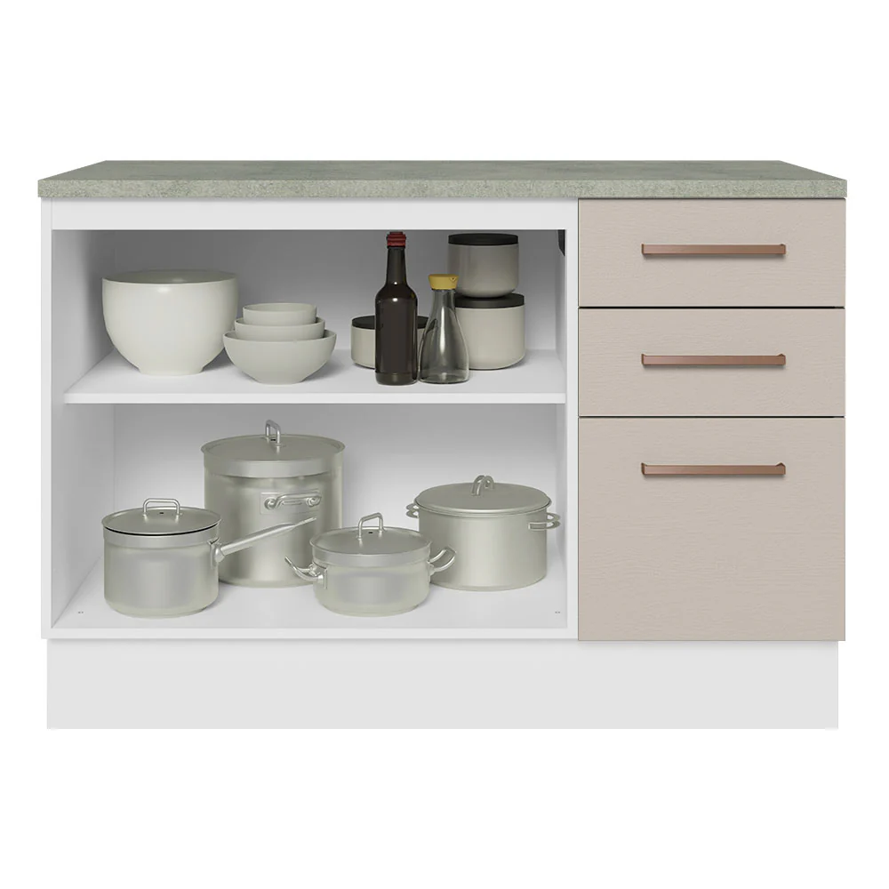 Bajo Mesada Cocina 120 cm 2 Puertas y 3 Cajones (Con Mesada) Blanco/Crema Agata Madesa - Image 11