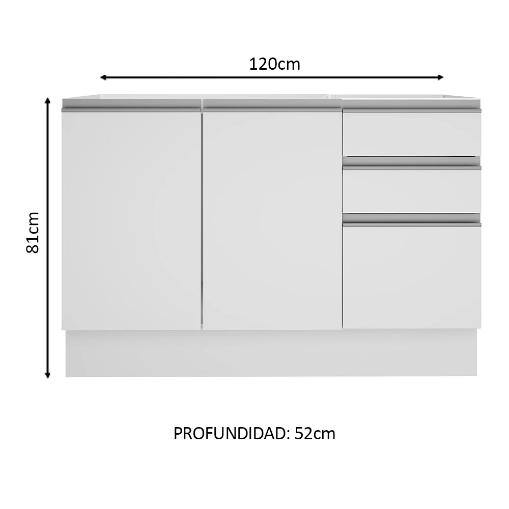 Bajo Mesada para Bacha 120 cm 3 Cajones 2 Puertas (Sin Medada y Bacha) Blanco Glamy Madesa - Image 2