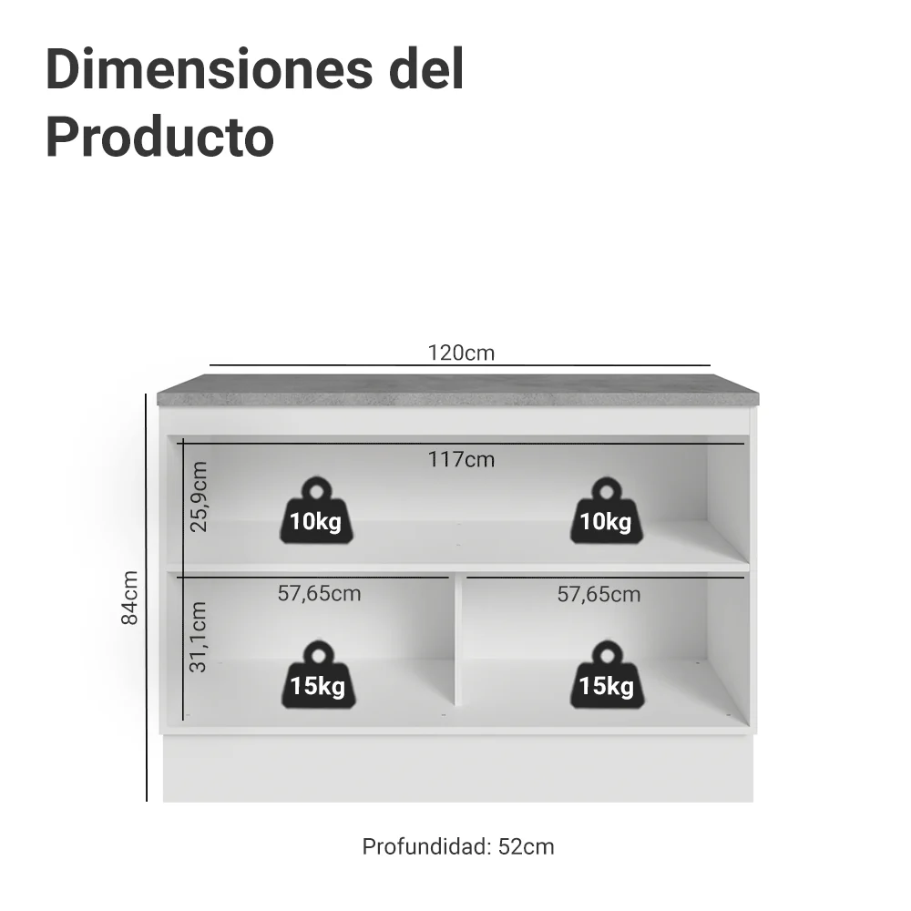 Bajo Mesada Cocina 120 cm (Con Mesada) Blanco/Crema Vik Madesa - Image 2