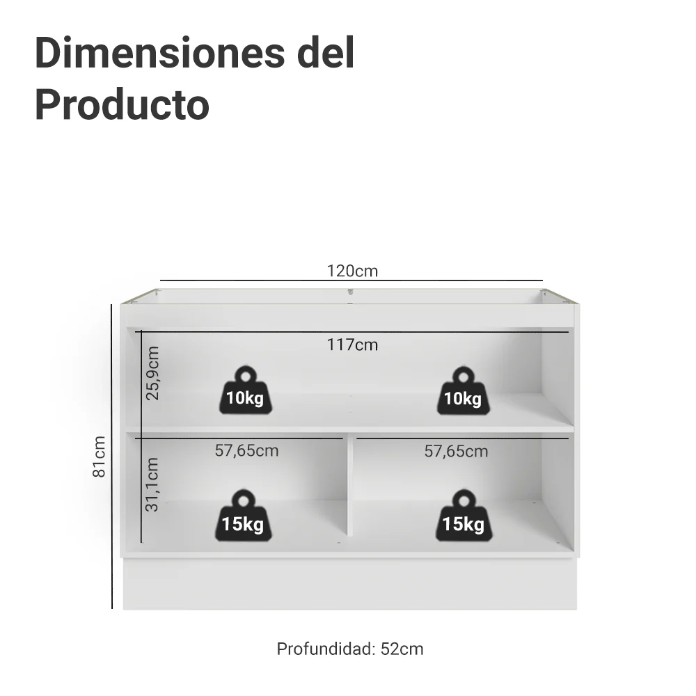 Bajo Mesada para Bacha 120 cm 2 Puertas (Sin Mesada) Blanco Vik Madesa - Image 2