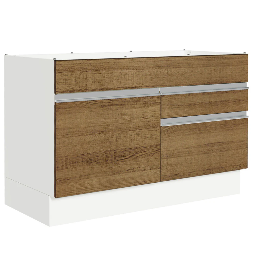 Bajo Mesada Cocina 120 x 60 cm 1 Puerta 2 Cajones Blanco/Marrón (Sin Mesada) Glamy Madesa