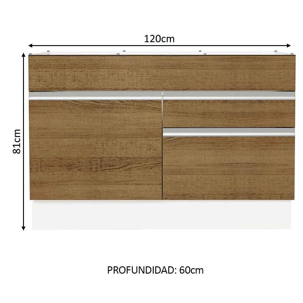 Bajo Mesada Cocina 120 x 60 cm 1 Puerta 2 Cajones Blanco/Marrón (Sin Mesada) Glamy Madesa - Image 2