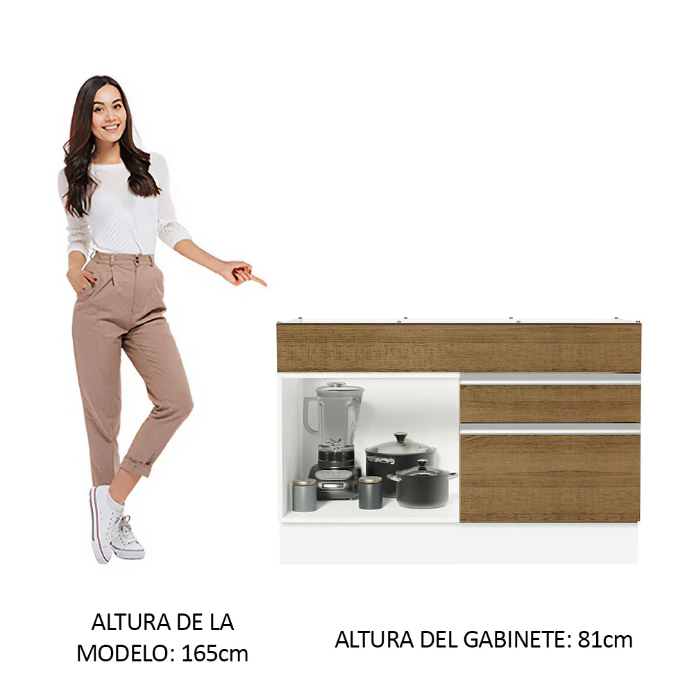Bajo Mesada Cocina 120 x 60 cm 1 Puerta 2 Cajones Blanco/Marrón (Sin Mesada) Glamy Madesa - Image 3