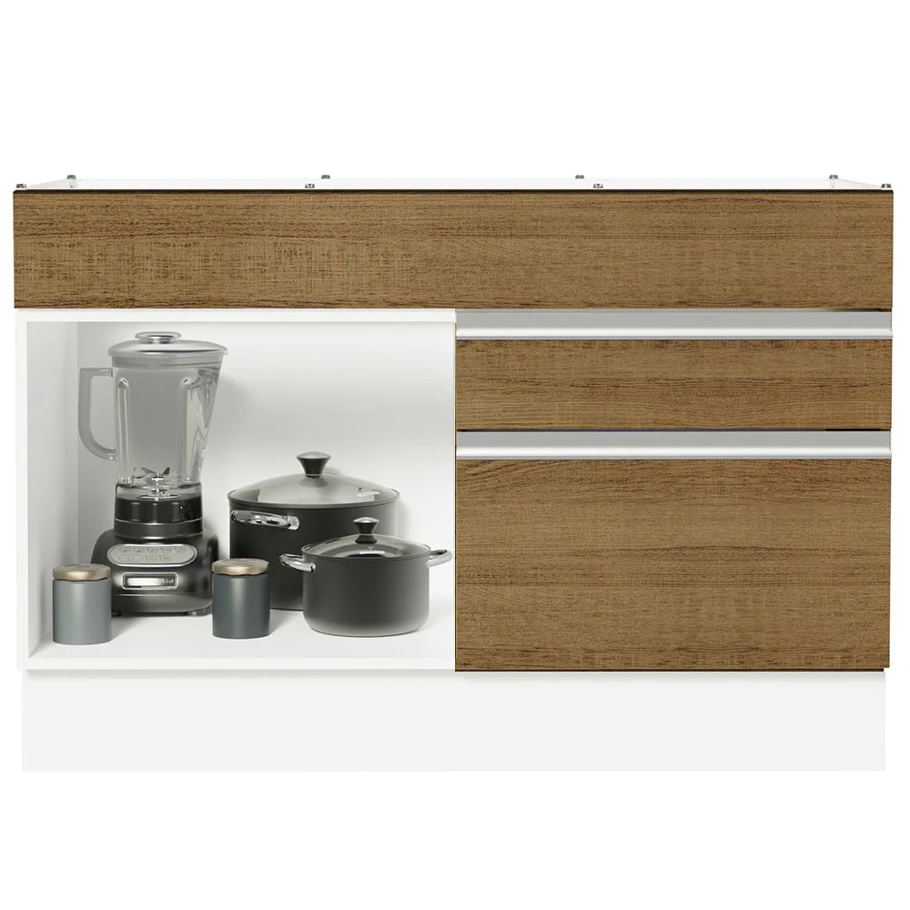 Bajo Mesada Cocina 120 x 60 cm 1 Puerta 2 Cajones Blanco/Marrón (Sin Mesada) Glamy Madesa - Image 6