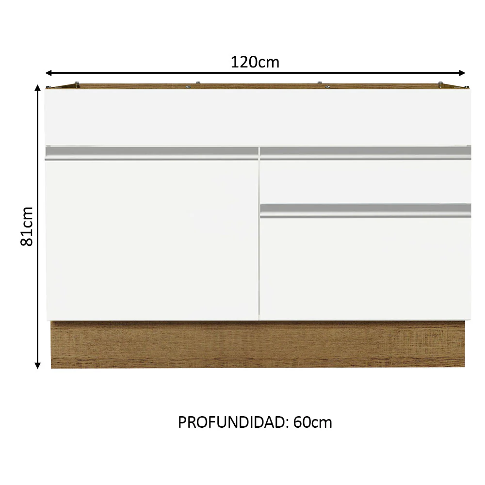 Bajo Mesada Cocina 120 x 60 cm 1 Puerta 2 Cajones Marrón/Blanco (Sin Mesada) Glamy Madesa - Image 2