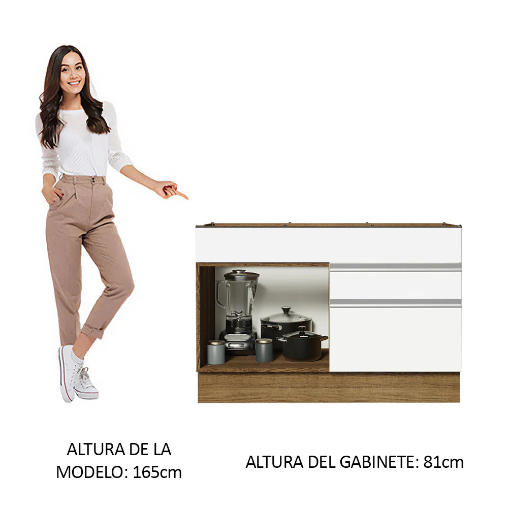 Bajo Mesada Cocina 120 x 60 cm 1 Puerta 2 Cajones Marrón/Blanco (Sin Mesada) Glamy Madesa - Image 3