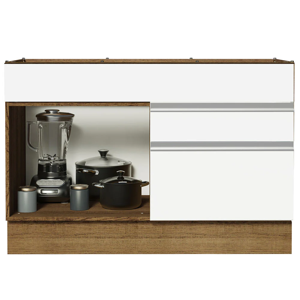 Bajo Mesada Cocina 120 x 60 cm 1 Puerta 2 Cajones Marrón/Blanco (Sin Mesada) Glamy Madesa - Image 6