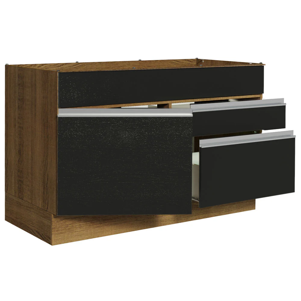 Bajo Mesada Cocina 120 x 60 cm 1 Puerta 2 Cajones Marrón/Negro (Sin Mesada) Glamy Madesa - Image 7