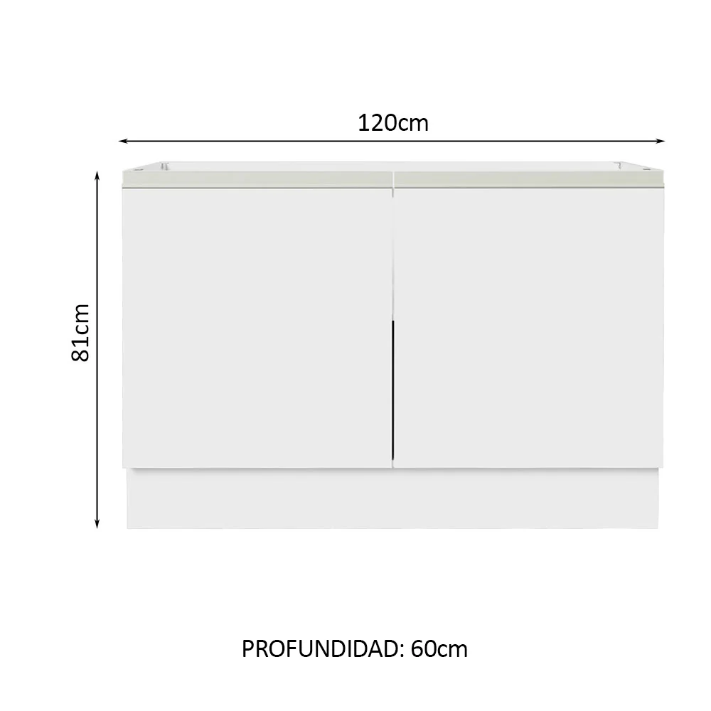 Bajo Mesada Cocina 120 x 60 cm 2 Puertas (Sin Mesada) Blanco Glamy Madesa - Image 2