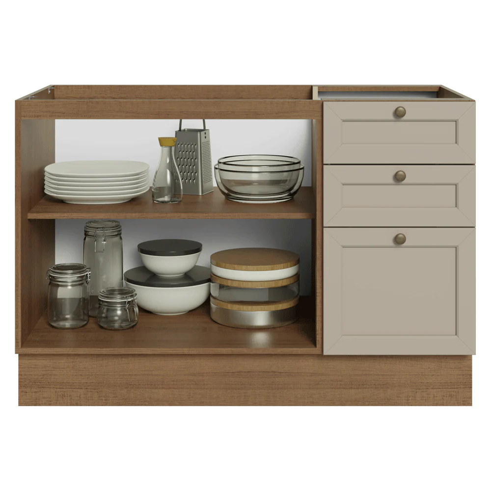 Bajo Mesada Cocina 120 x 60 cm 2 Puetas 3 Cajones (Sin Mesada) Marrón/Crema Vik Madesa - Image 4