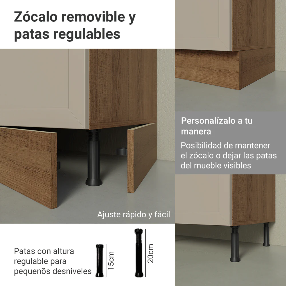 Bajo Mesada Cocina 120 x 60 cm 2 Puetas 3 Cajones (Sin Mesada) Marrón/Crema Vik Madesa - Image 9