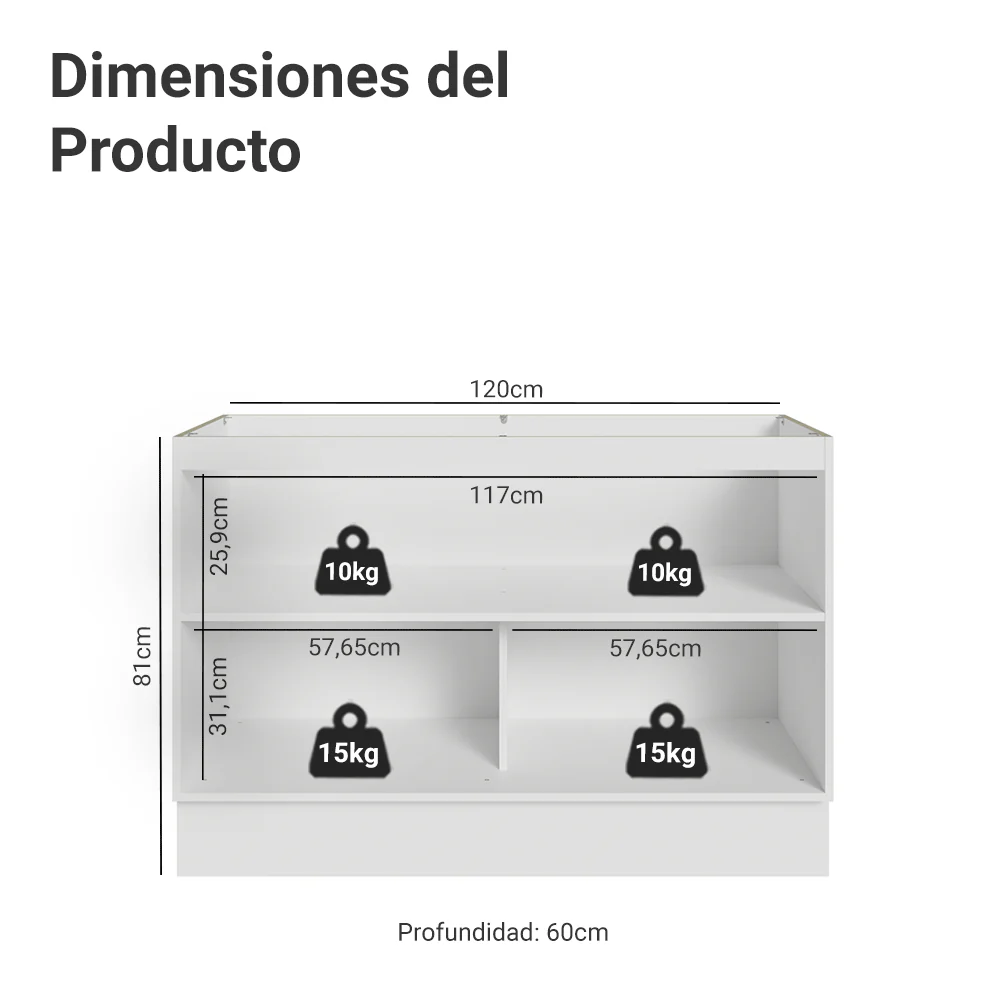 Bajo Mesada Cocina 120 x 60 cm (Sin Mesada) Blanco/Azul Vik Madesa - Image 2