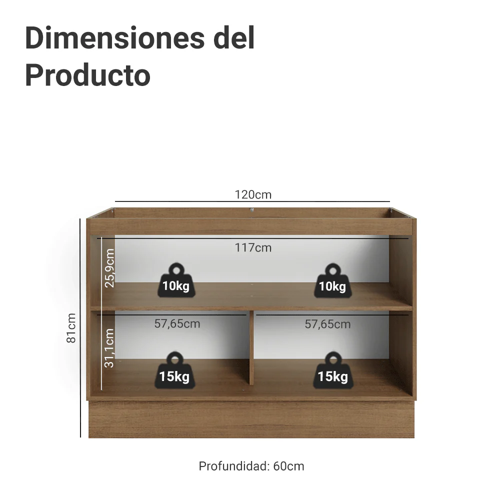 Bajo Mesada Cocina 120 x 60 cm (Sin Mesada) Marrón/Azul Vik Madesa - Image 2