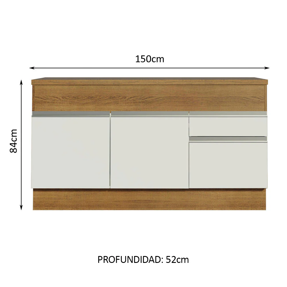 Bajo Mesada para Bacha 150 cm 2 Puertas y 2 Cajones (Con Tapa) Glamy Marrón/Blanco - Image 2