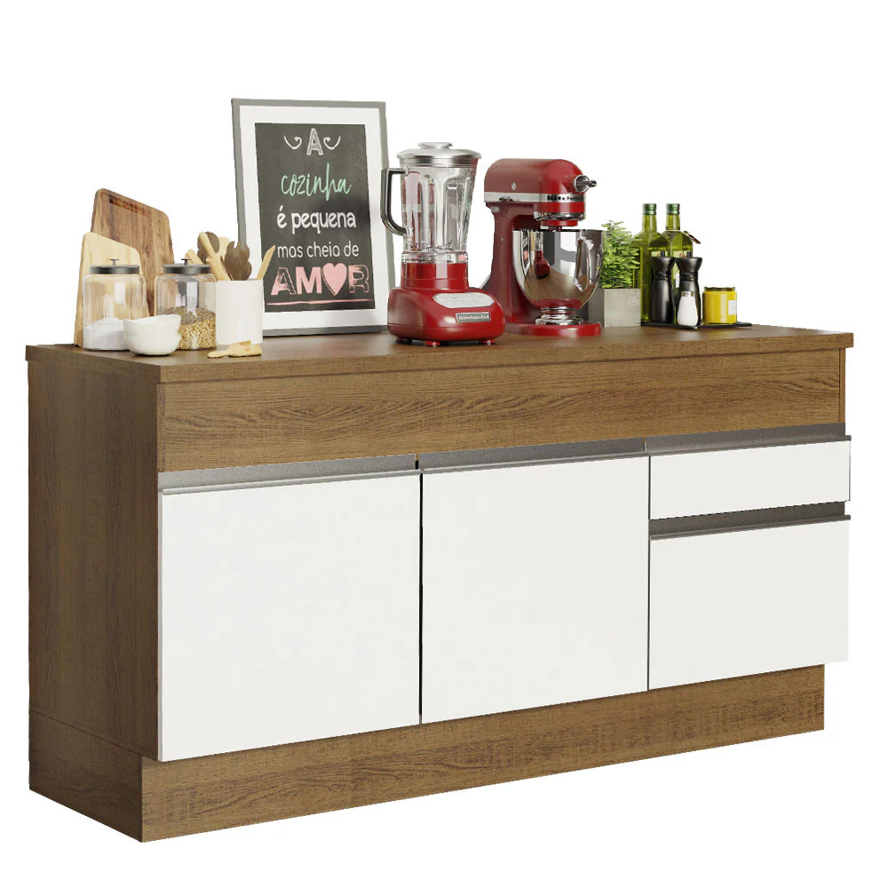 Bajo Mesada para Bacha 150 cm 2 Puertas y 2 Cajones (Con Tapa) Glamy Marrón/Blanco - Image 3
