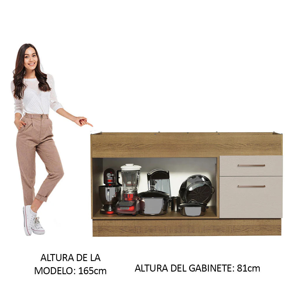 Bajo Mesada para Bacha 150 cm 2 Puertas y 2 Cajones (Sin Tapa Ni Bacha) Marrón/Crema Agata - Image 3