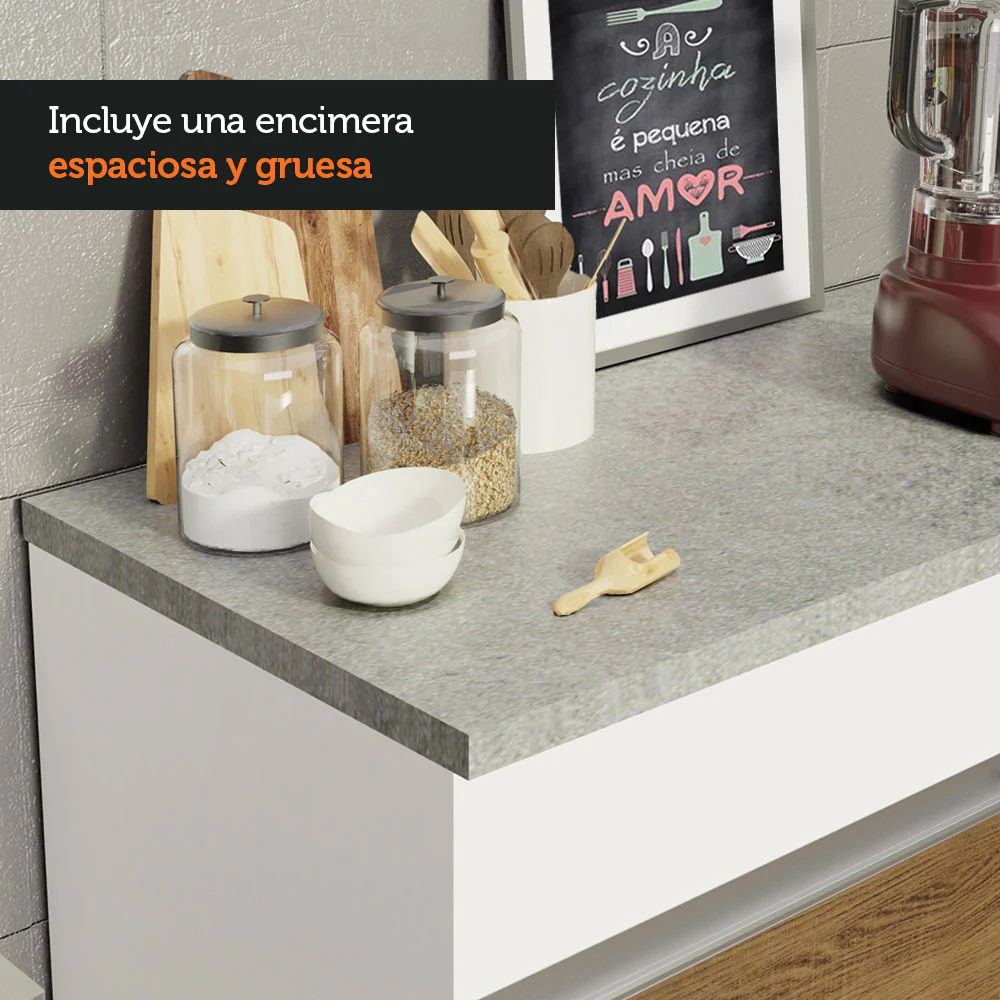 Bajo Mesada para Bacha 2 Puertas 2 Cajones 150cm (Con Tapa) Blanco/Marrón Glamy - Image 8