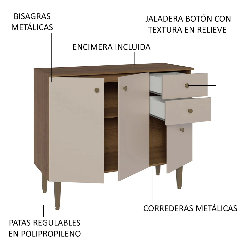 Bajo Mesada para Bacha 3 Puertas y 2 Cajones 105cm Marrón/Crema Gourmet - Image 3