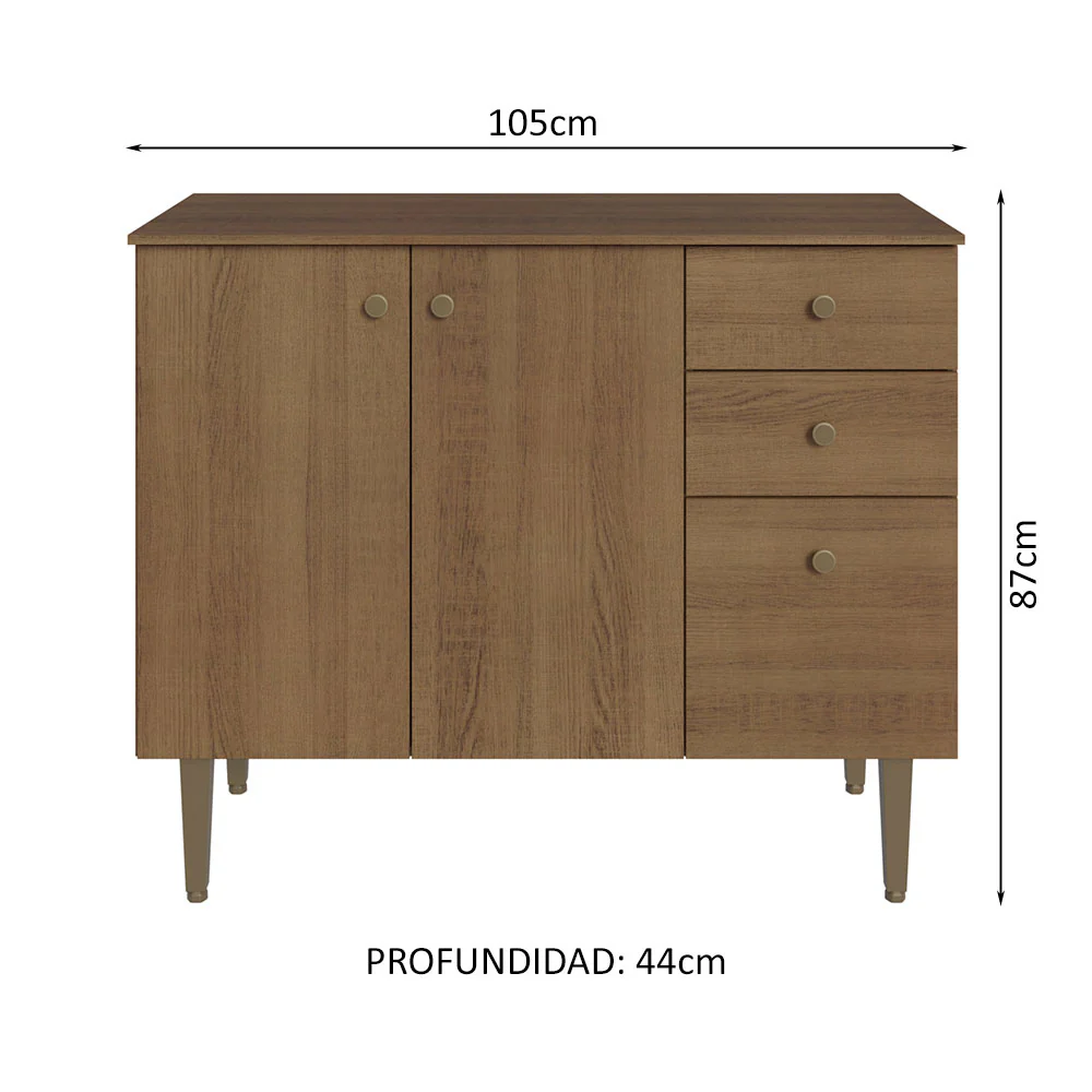 Bajo Mesada para Bacha 3 Puertas y 2 Cajones 105cm Marrón Gourmet - Image 2