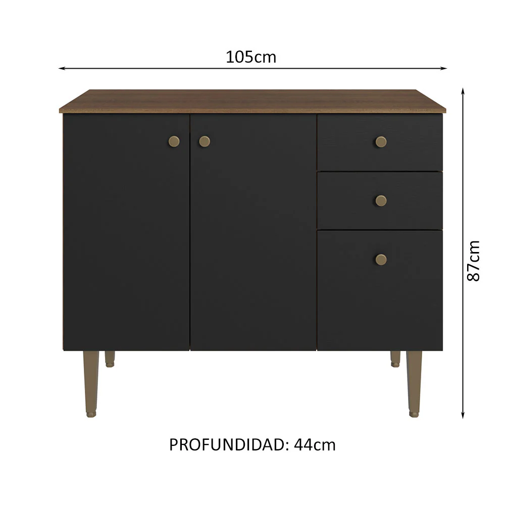 Bajo Mesada para Bacha 3 Puertas y 2 Cajones 105cm Marrón/Negro Gourmet - Image 2