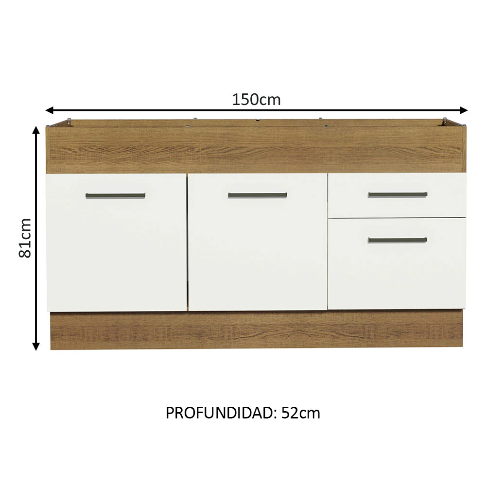Bajo Mesada para Bacha Agata 150 cm 2 Puertas y 2 Cajones (Sin Tapa Ni Bacha) Marrón/Blanco - Image 2