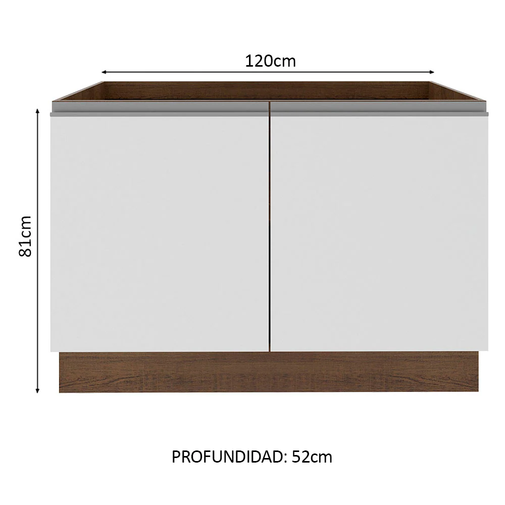 Bajo Mesada para Bacha 120 cm 2 Puertas (Sin Mesada y Bacha) Marrón/Blanco Glamy Madesa - Image 2