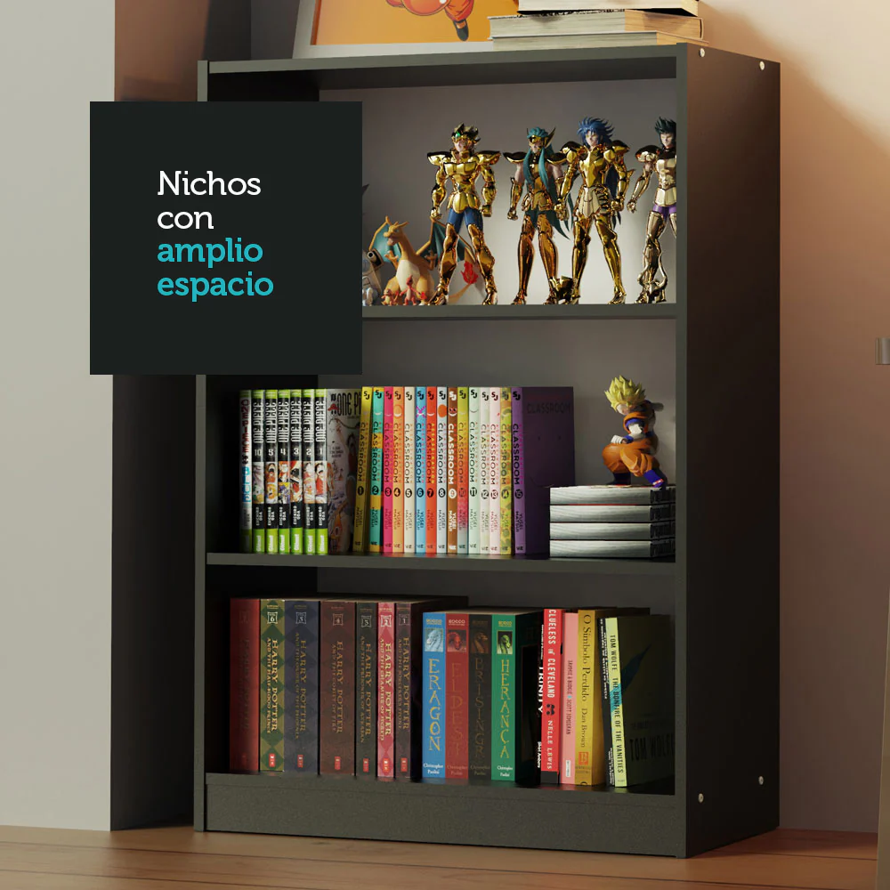 Biblioteca Organizador Madesa 6907 con 3 Nichos Negro - Image 6