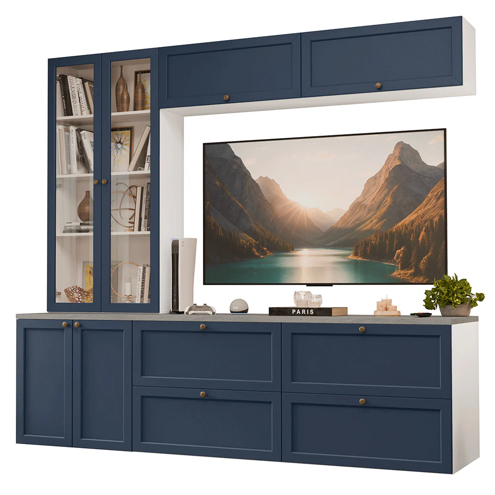 Centros de Entretenimiento con Rack + Cristaleiro 230 cm Blanco/Azul Vik Madesa 01 - Image 3