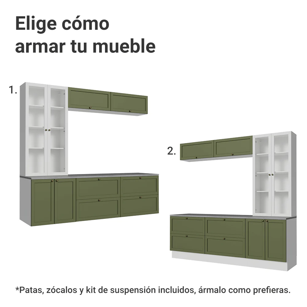 Centros de Entretenimiento con Rack + Cristaleiro 230 cm Blanco/Verde/Blanco Vik Madesa 01 - Image 5