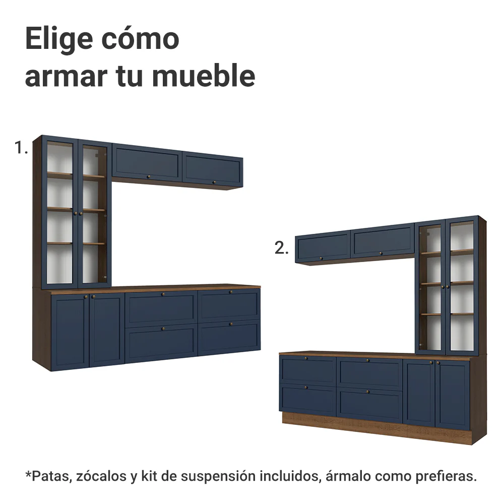 Centros de Entretenimiento con Rack + Cristaleiro 230 cm Marrón/Azul Vik Madesa 01 - Image 5