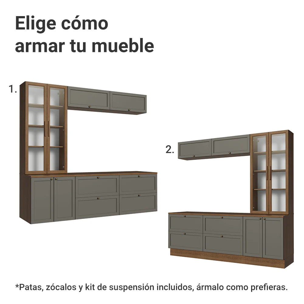 Centros de Entretenimiento con Rack + Cristaleiro 230 cm Marrón/Gris/Marrón Vik Madesa 02 - Image 5