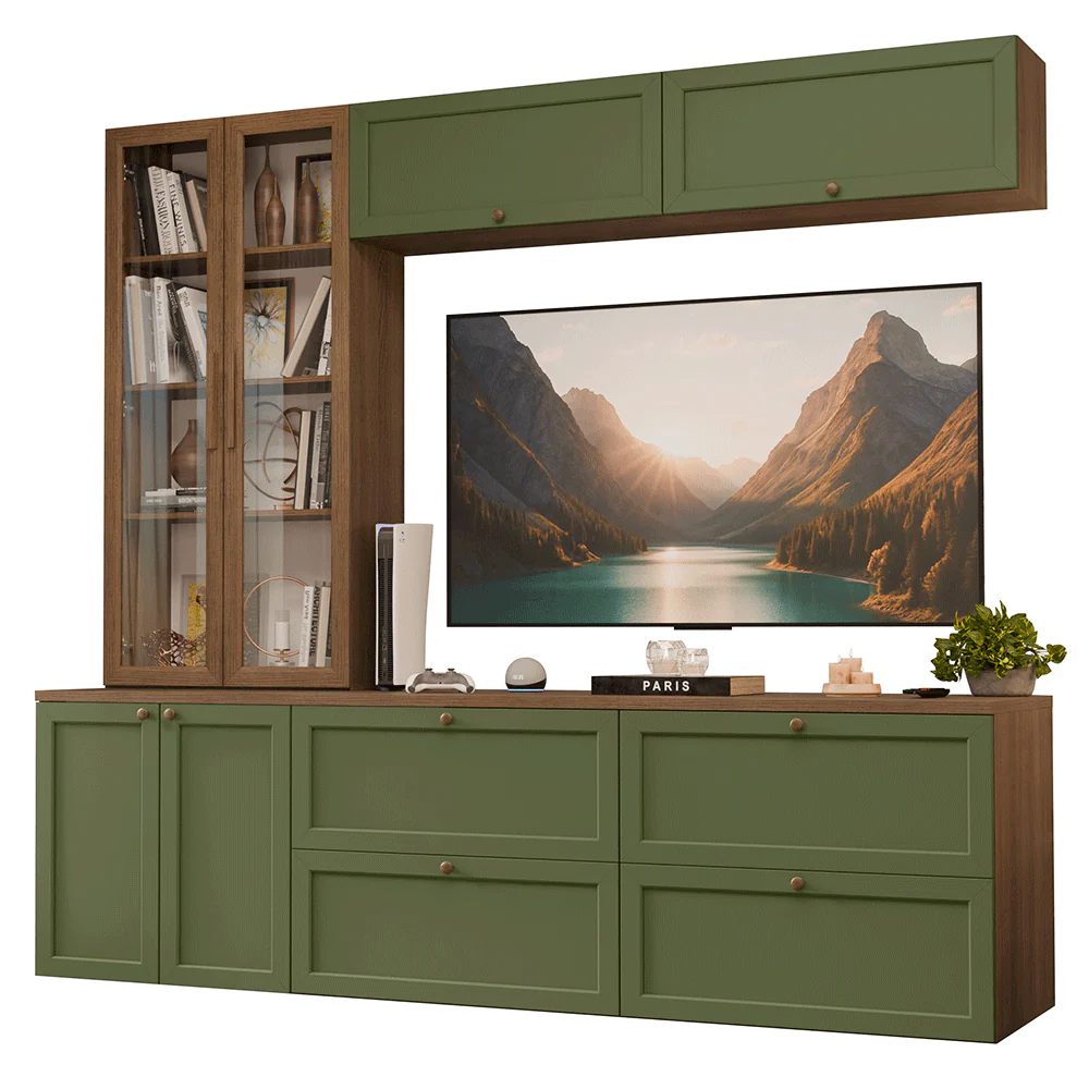 Centros de Entretenimiento con Rack + Cristaleiro 230 cm Marrón/Verde/Marrón Vik Madesa 02 - Image 3