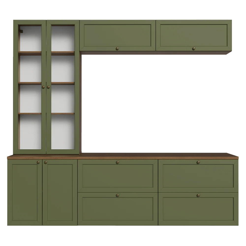 Centros de Entretenimiento con Rack + Cristaleiro 230 cm Marrón/Verde Vik Madesa 01 - Image 10