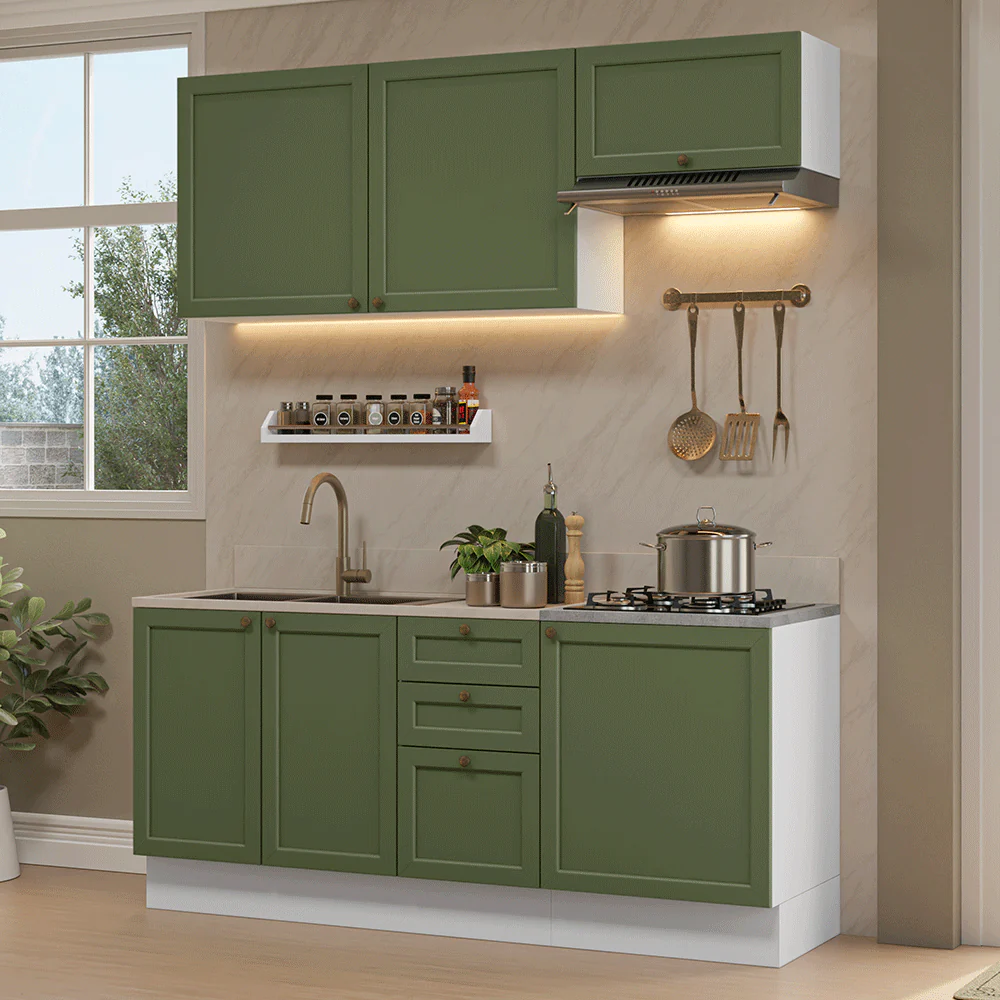 Cocina Compacta 180 cm Vik Blanco/Verde 01