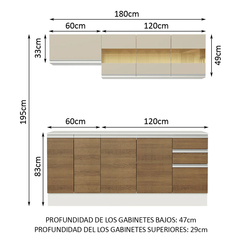 Cocina Compacta 100% MDF 180 cm Blanco/Marrón/Crema Smart Madesa 01 - Image 2