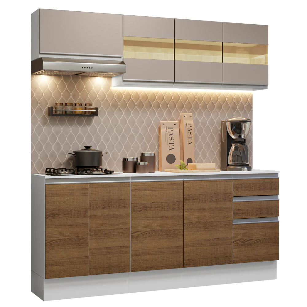 Cocina Compacta 100% MDF 180 cm Blanco/Marrón/Crema Smart Madesa 01 - Image 3