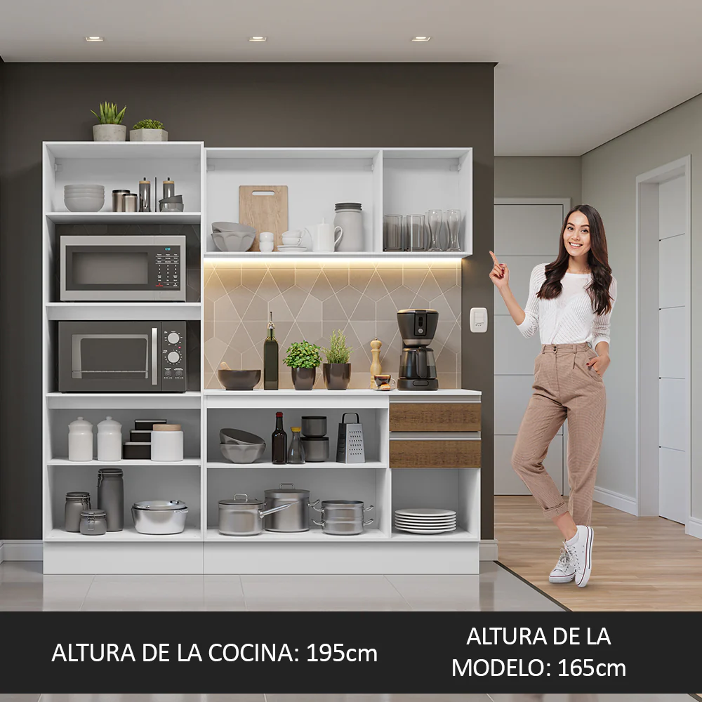 Cocina Compacta 100% MDF 190 cm Blanco/Marrón/Crema Smart Madesa 01 - Image 5