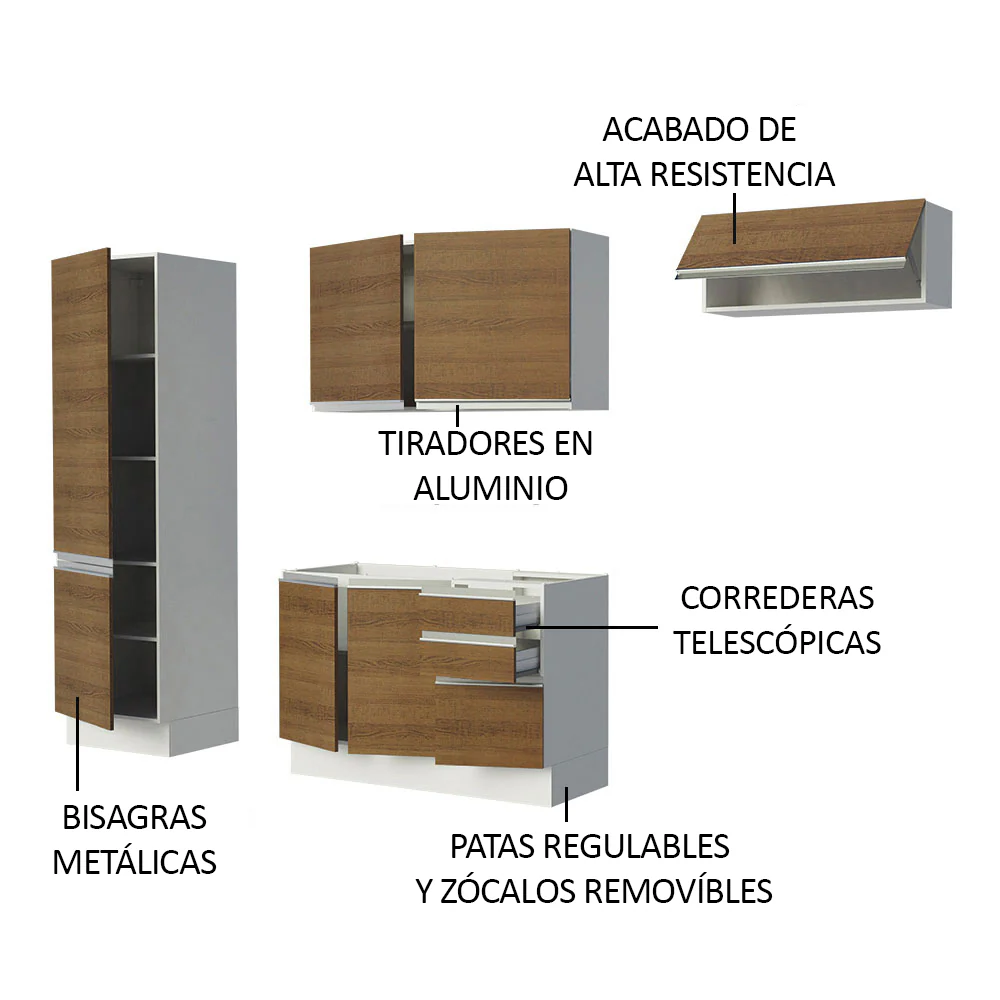 Cocina Compacta 100% MDF 260 cm Puetas Blanco/Marrón Acordes Madesa 02 - Image 4