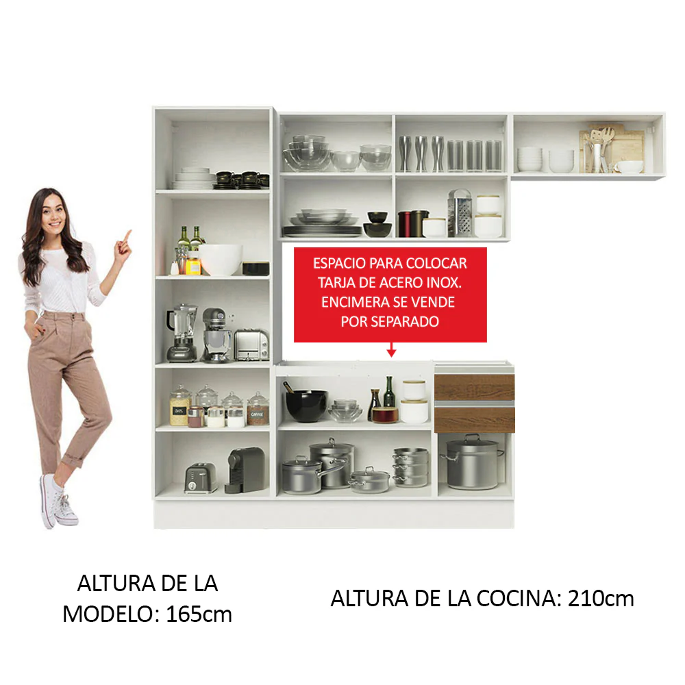 Cocina Compacta 100% MDF 260 cm Puetas Blanco/Marrón Acordes Madesa 02 - Image 5