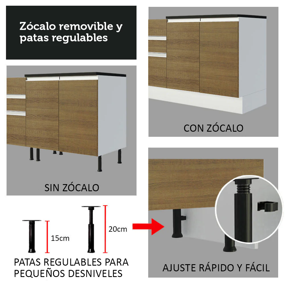 Cocina Compacta 100% MDF 260 cm Puetas Blanco/Marrón Acordes Madesa 02 - Image 7