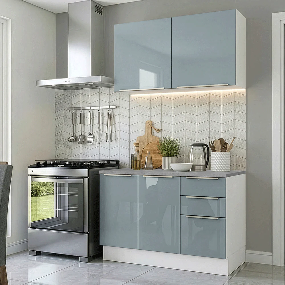 Cocina Compacta 120 cm Blanco/Gris Lux Madesa 01