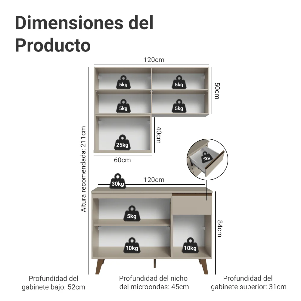 Combo de Cocina 120 cm Crema Nice Madesa 05 - Image 2